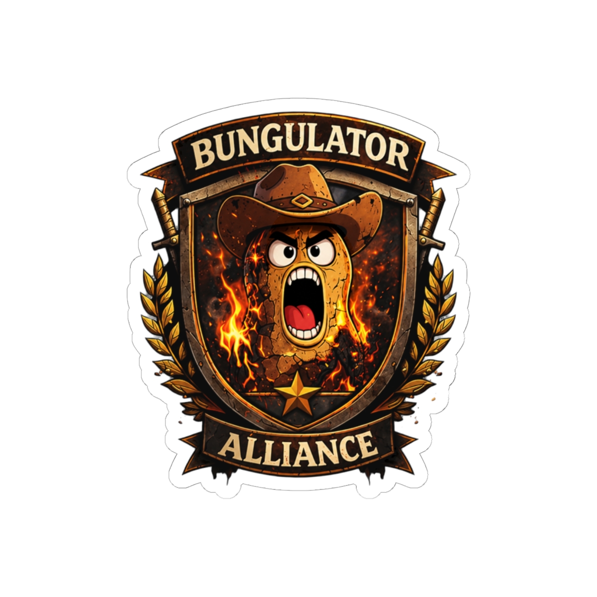 Bungulator Alliance Flaming Peanut Cowboy Sticker | Funny Meme Vinyl Decal