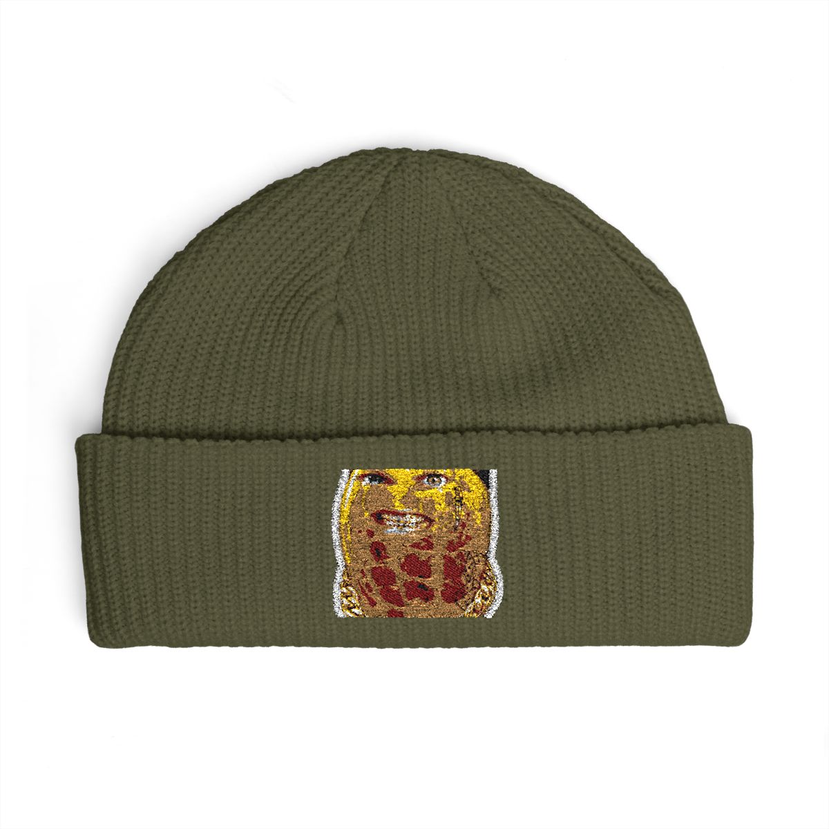 A glossy vinyl sticker depicting a peanut with a face, wearing a black beanie with white stripes, a gold chain, and a tattoo. The peanut has blue and green eyes, braces, and a dagger tattoo. The text...