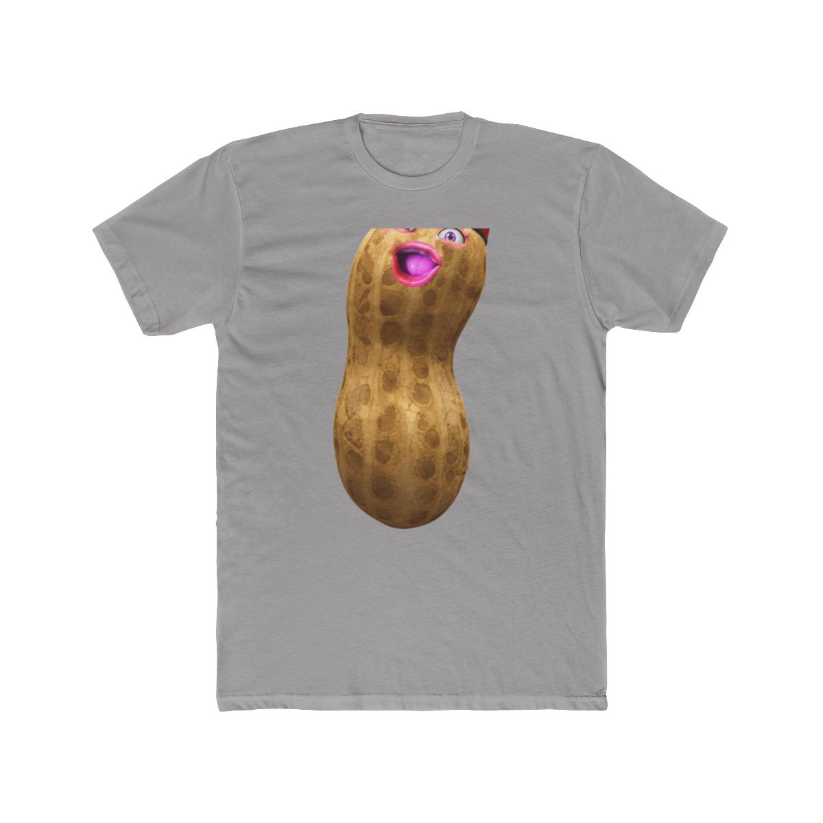 Black T Shirt with the text "He's an Idiot!" and "Hooray!". The shirt features a cartoon peanut character wearing a rainbow hat and a pink mouth. Colourful confetti and streamers surround the peanut